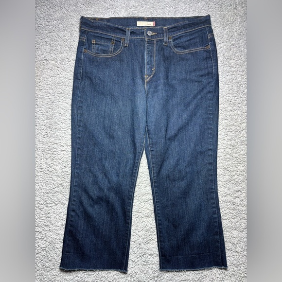 Vintage Levis Womens 8 505 Straight Capri Dark Wash Stretch Raw Hem Frayed Denim - Picture 1 of 5
